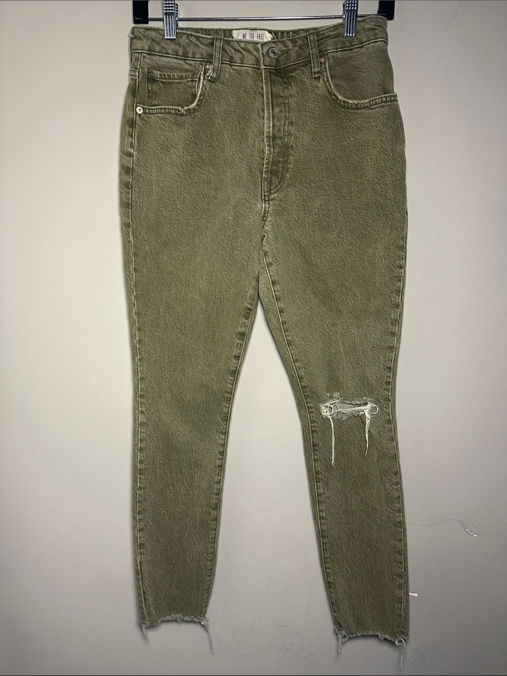 We the free olive green High-Waist Distressed Skinny button fly Jeans